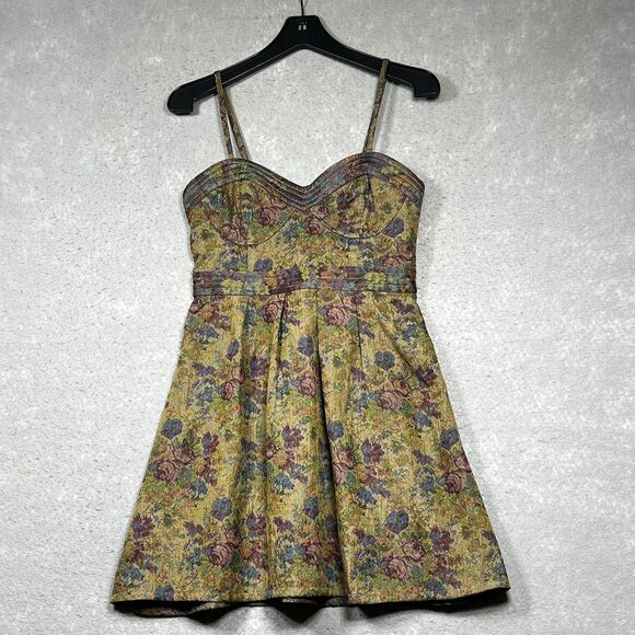 Free People Corset Dress 6 Multicolor Tapestry Floral Jacquard Rose Sweetheart - Picture 1 of 16